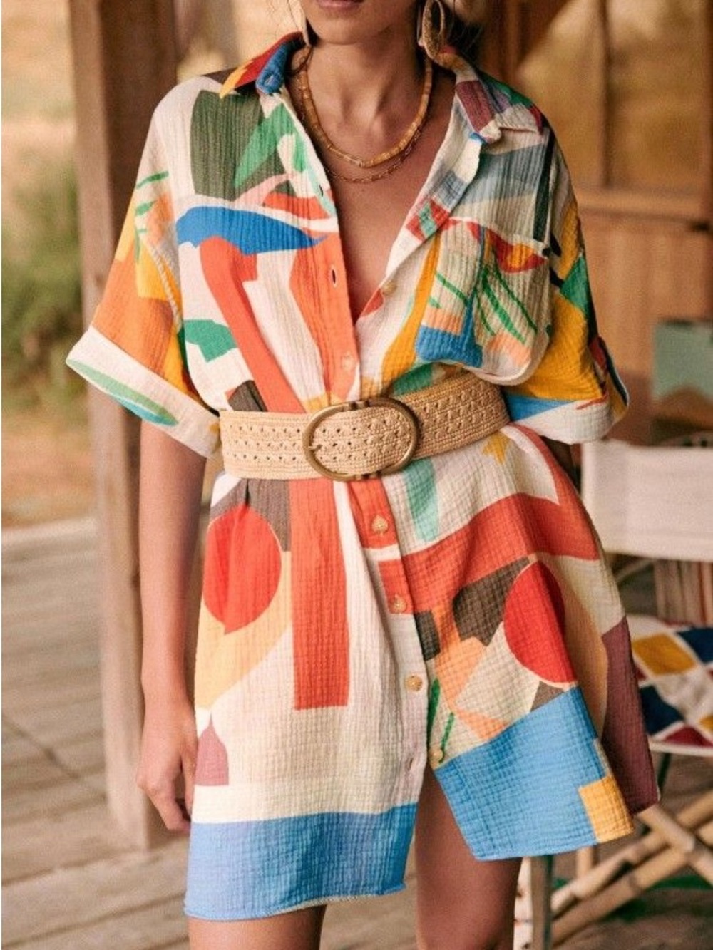 Sezane x G. kero gauzey Multicolor Abstract Button-Down cover up Shirt